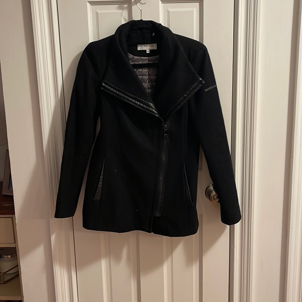 Calvin Klein asymmetrical wool coat.